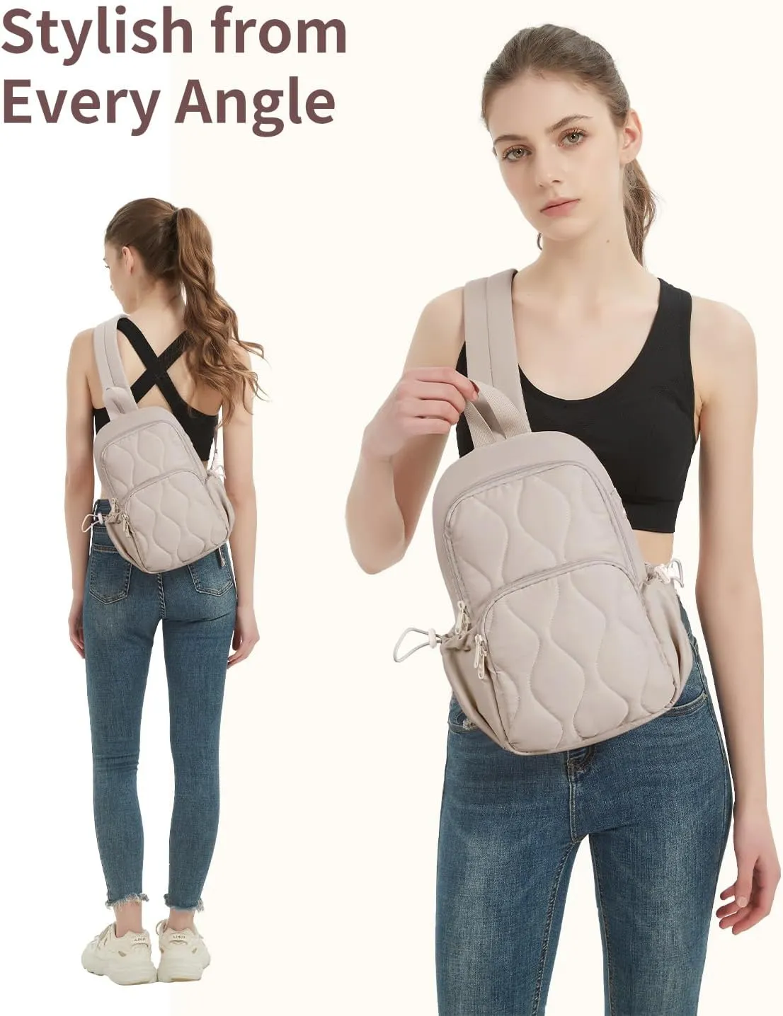 Wandering Nature Sling Bag for Women Lightweight Quilted Crossbody Bag Fits for 11" Tablet with Breathable Back Panel Anti Theft Pocket Padded Strap USB Charge Port, Ideal for Travel, Daily Use