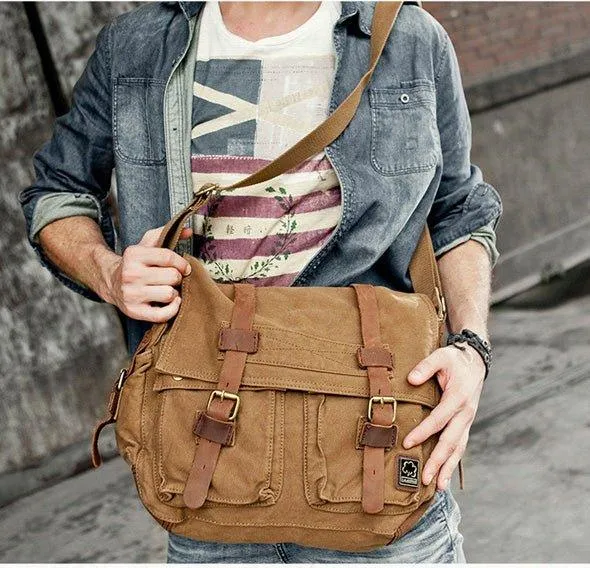 Waxed Canvas Messenger Bag Laptop Mens