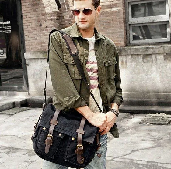 Waxed Canvas Messenger Bag Laptop Mens
