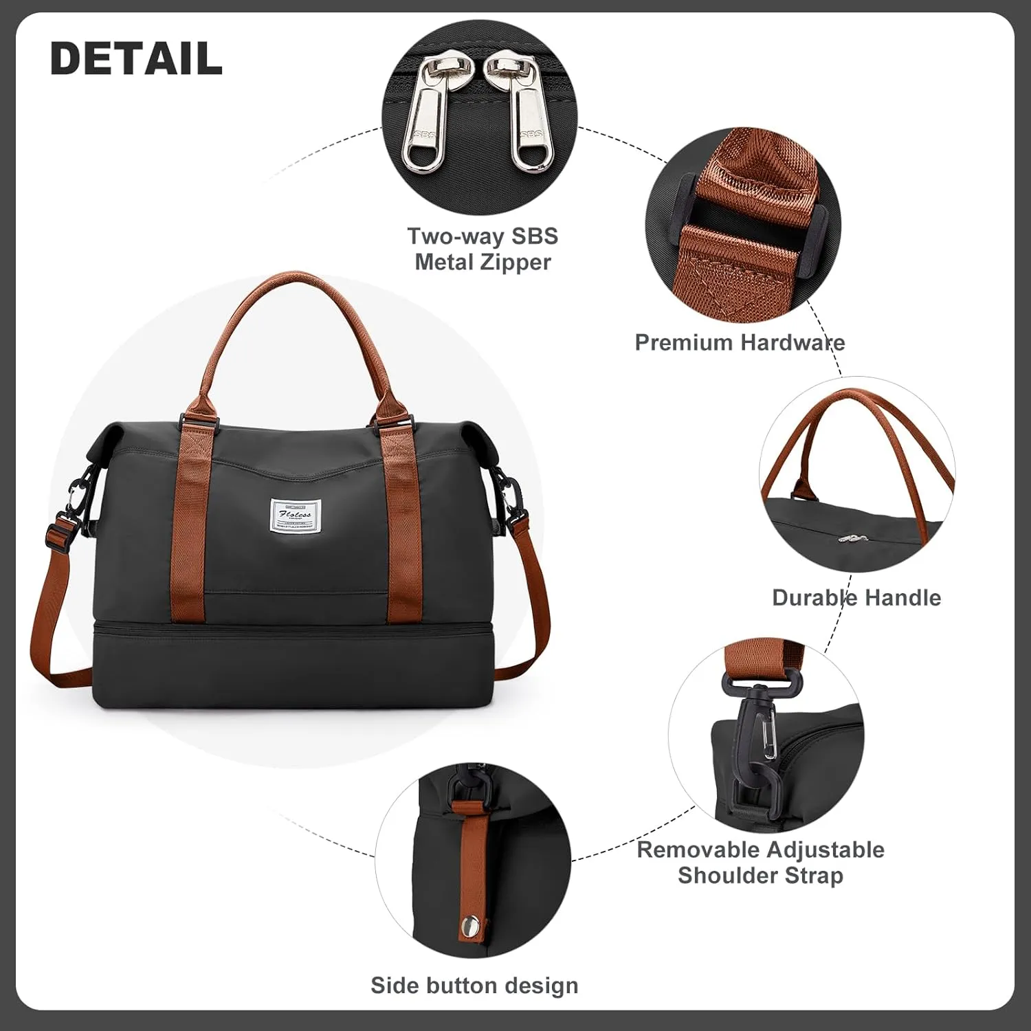 Weekender Bags for Women, Travel Duffel Bags with Shoe Compartment,Personal Item Travel Bag for Airlines, Carry on Overnight Tote Bag for women with Toiletry BagBlack&Brown