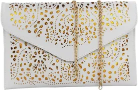 Women's Envelope Wedding Party Purses Chain Shoulder Bag Evening Day Clutch Bag for Ladies (White)