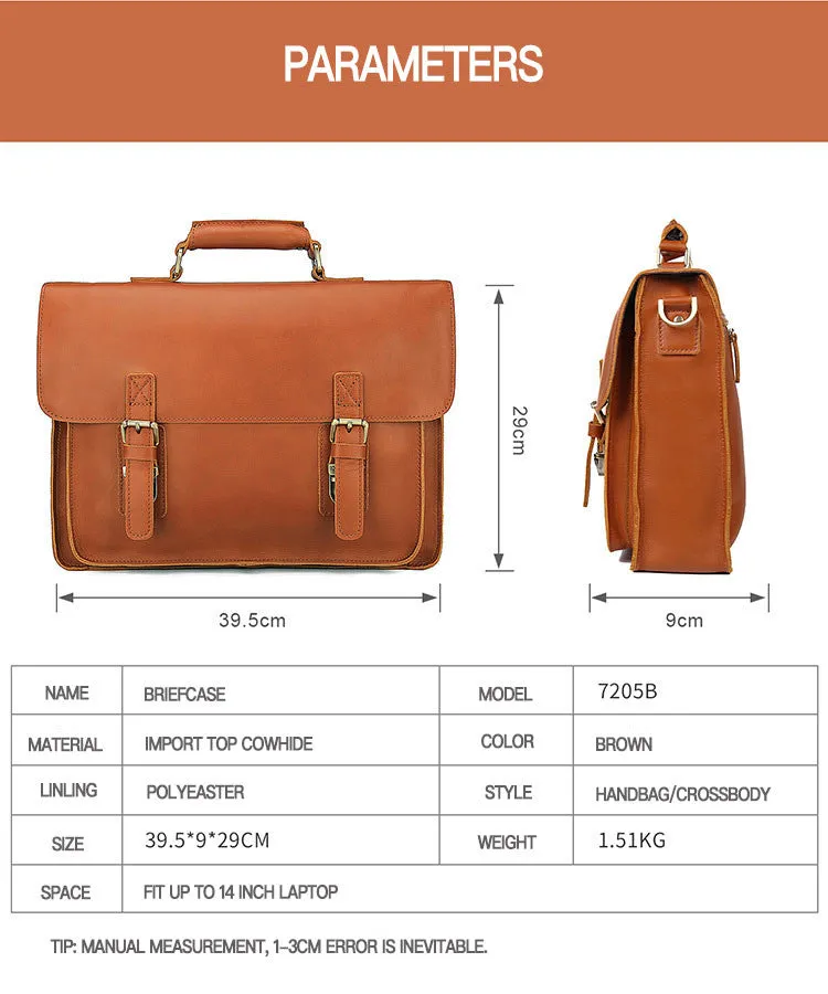 YAAGLE Men's Genuine Leather Business Briefcase Flap Handbag YG7205B
