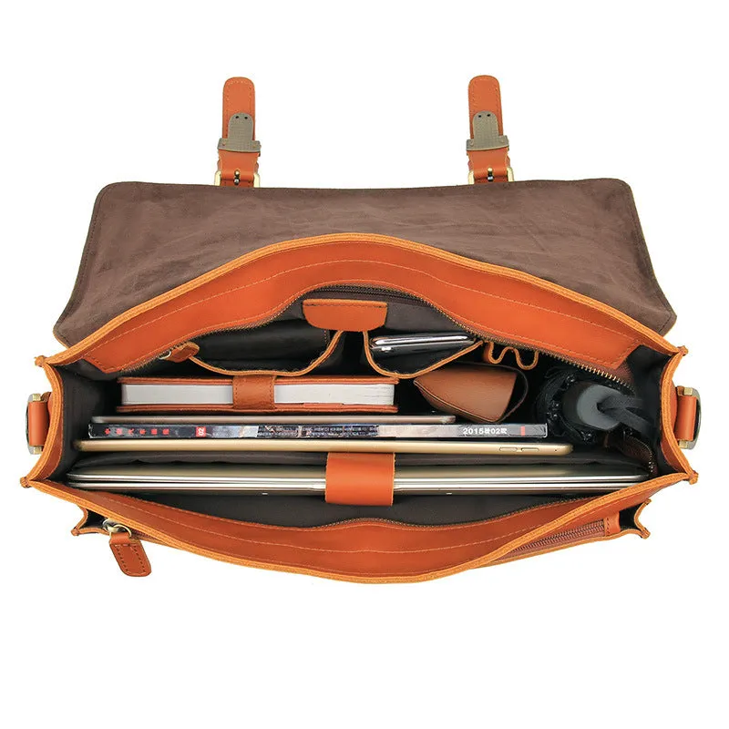 YAAGLE Men's Genuine Leather Business Briefcase Flap Handbag YG7205B