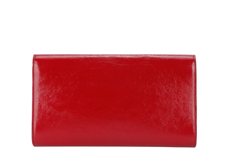 YVES SAINT LAURENT (YSL) BELLE DE JOUR CLUTCH (203855 467891) RED PATENT LEATHER & GOLD HARDWARE WITH DUST COVER
